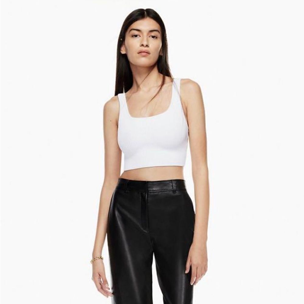 Babaton White Sculpt Knit Squareneck Cropped Tank